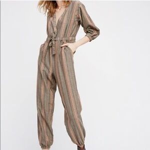 Free People Loveland Metallic Striped Wool Blend Jumpsuit